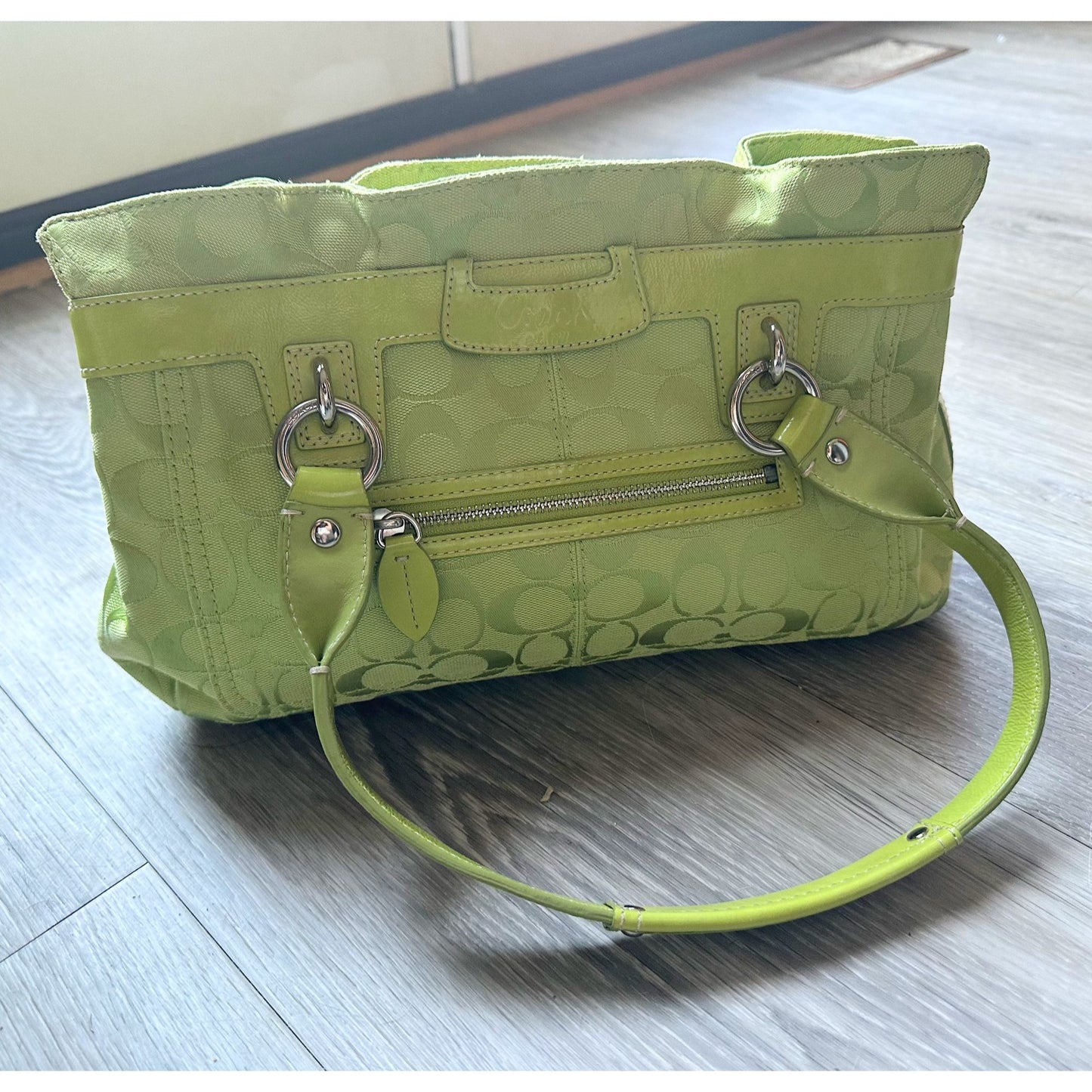 COACH Lime Green PENELOPE Jacquard Signature Shopper Satchel