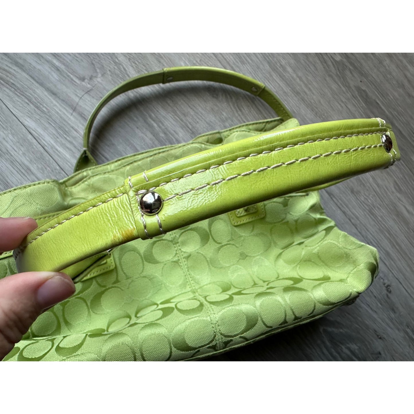 COACH Lime Green PENELOPE Jacquard Signature Shopper Satchel