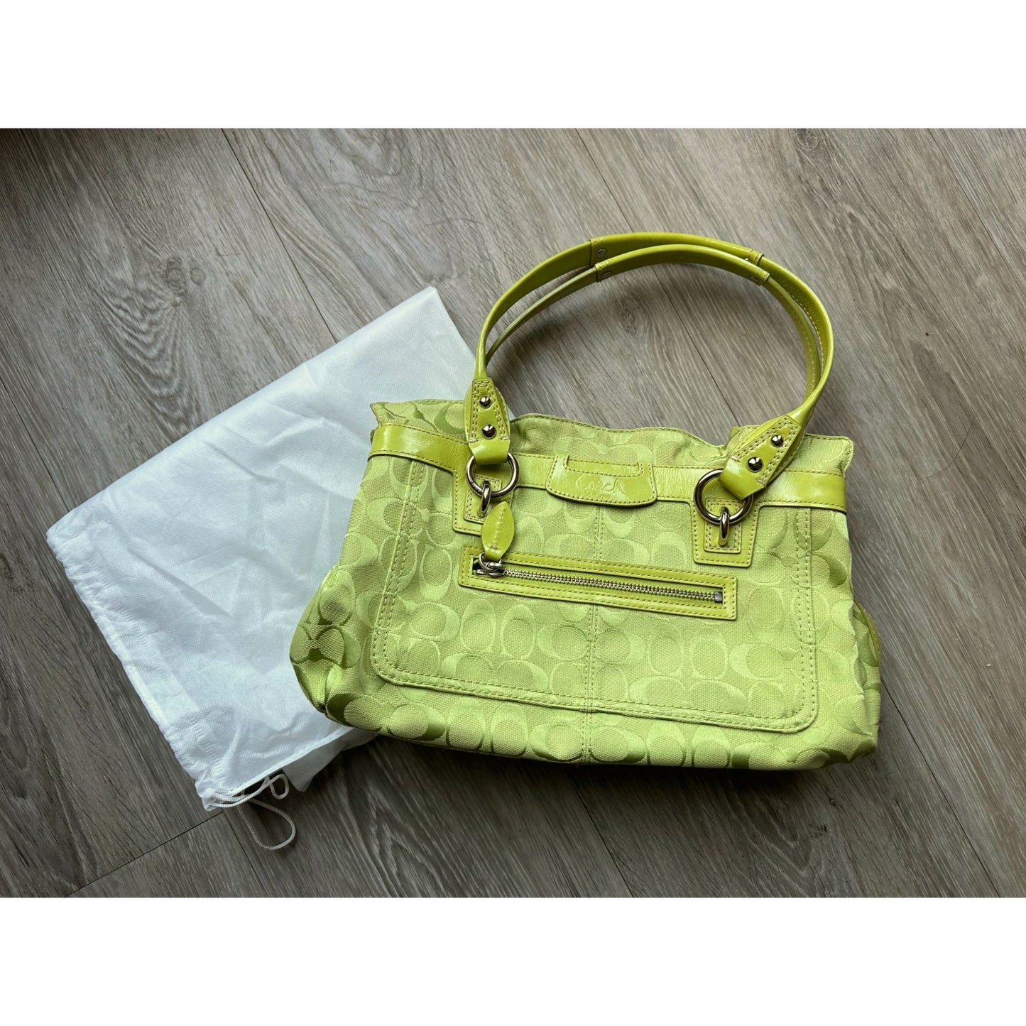 COACH Lime Green PENELOPE Jacquard Signature Shopper Satchel