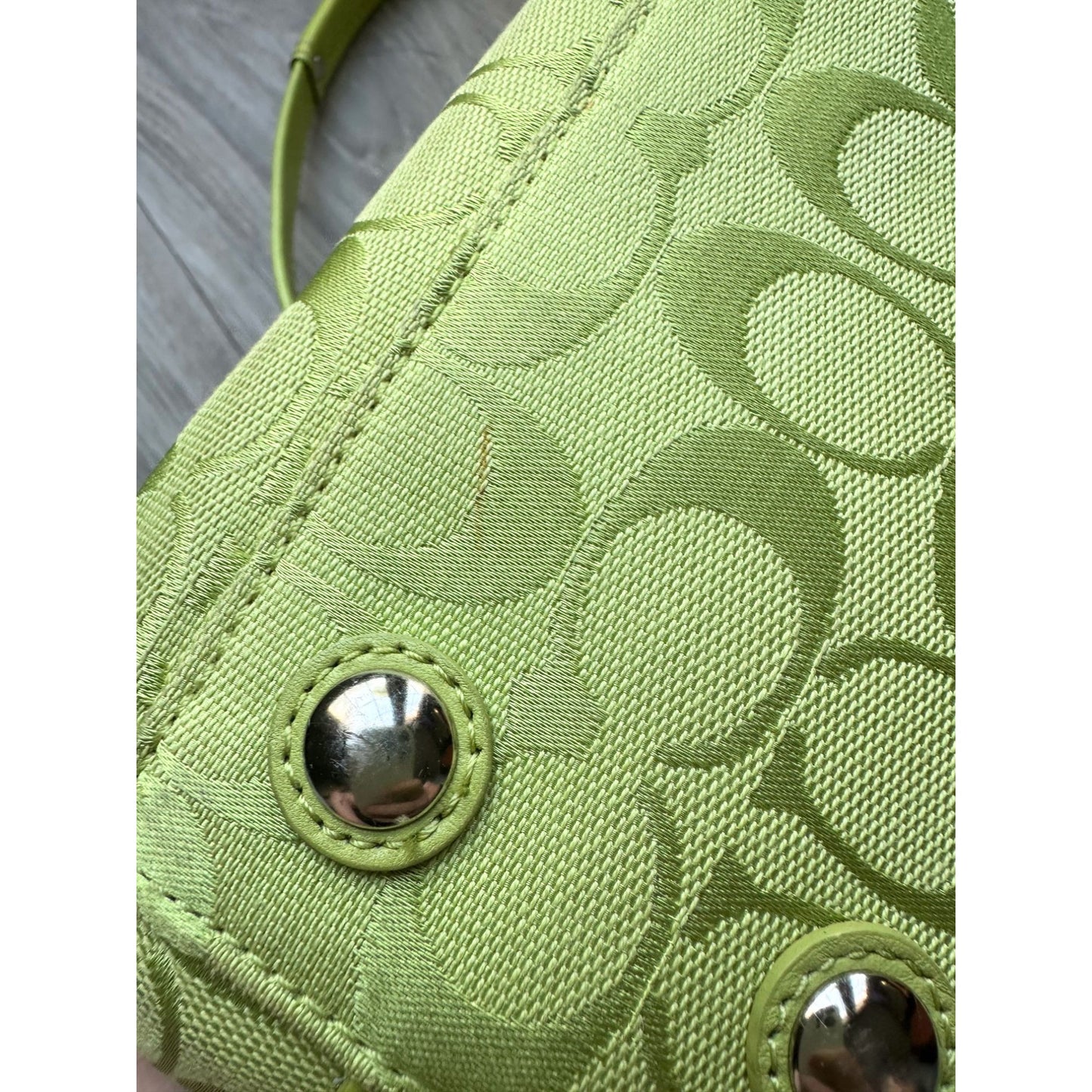 COACH Lime Green PENELOPE Jacquard Signature Shopper Satchel