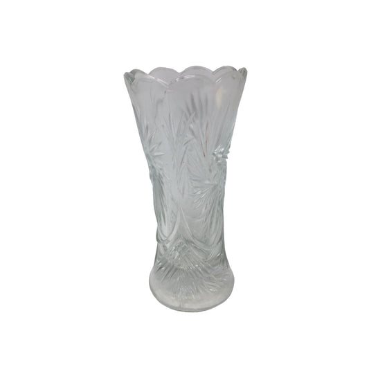 Vintage Clear Glass Bud Vase w/ Scalloped Edge Top - about 6'' tall