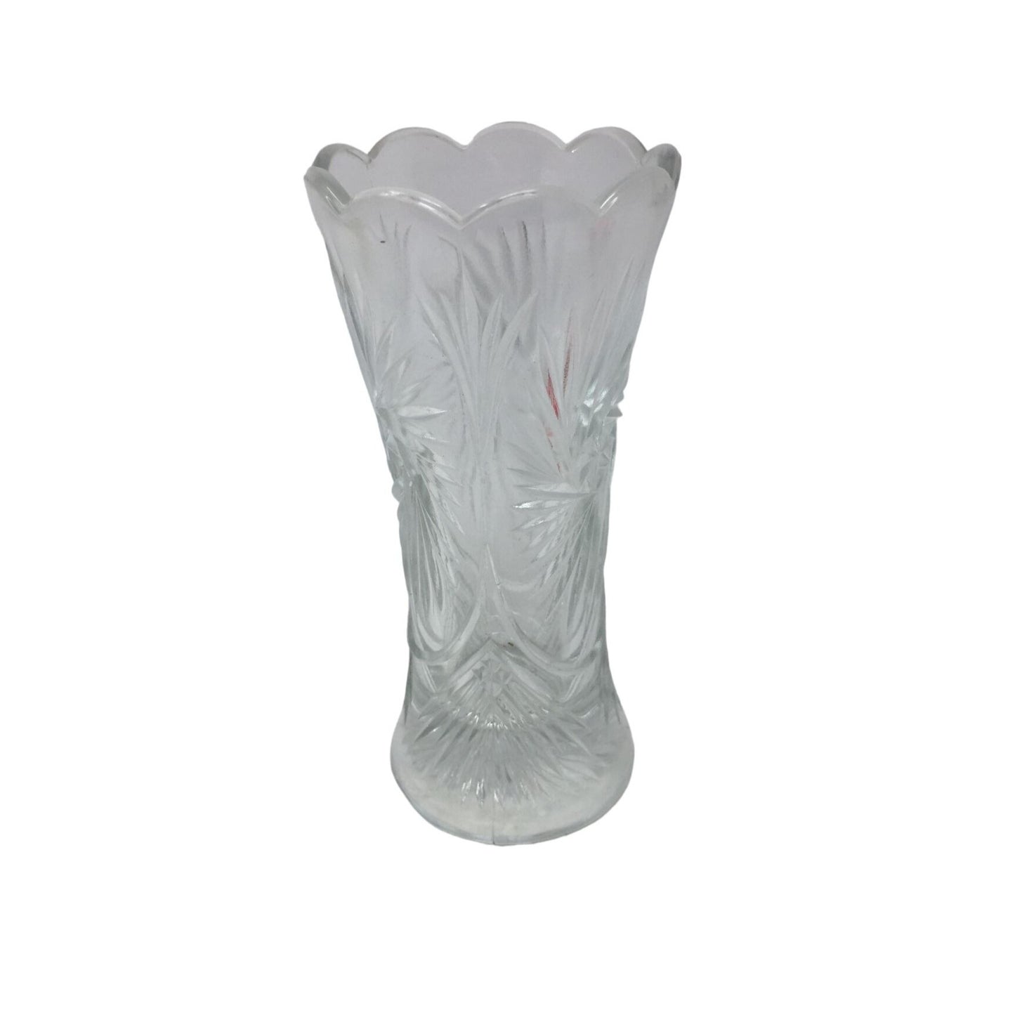 Vintage Clear Glass Bud Vase w/ Scalloped Edge Top - about 6'' tall