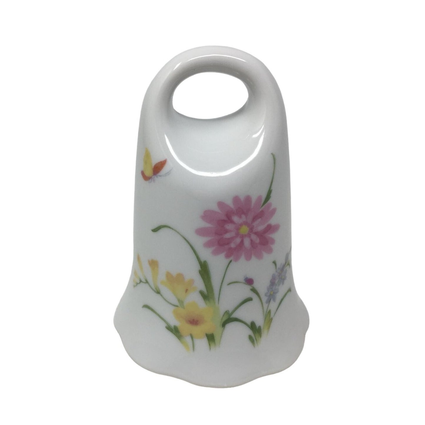 Vintage White Porcelain Hand Bell with Floral Print on both sides