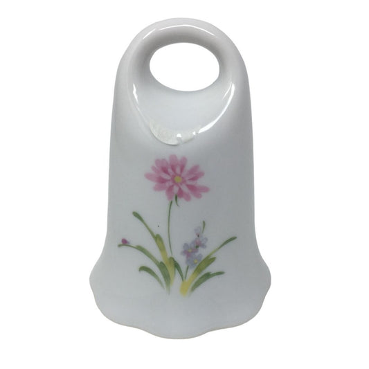 Vintage White Porcelain Hand Bell with Floral Print on both sides