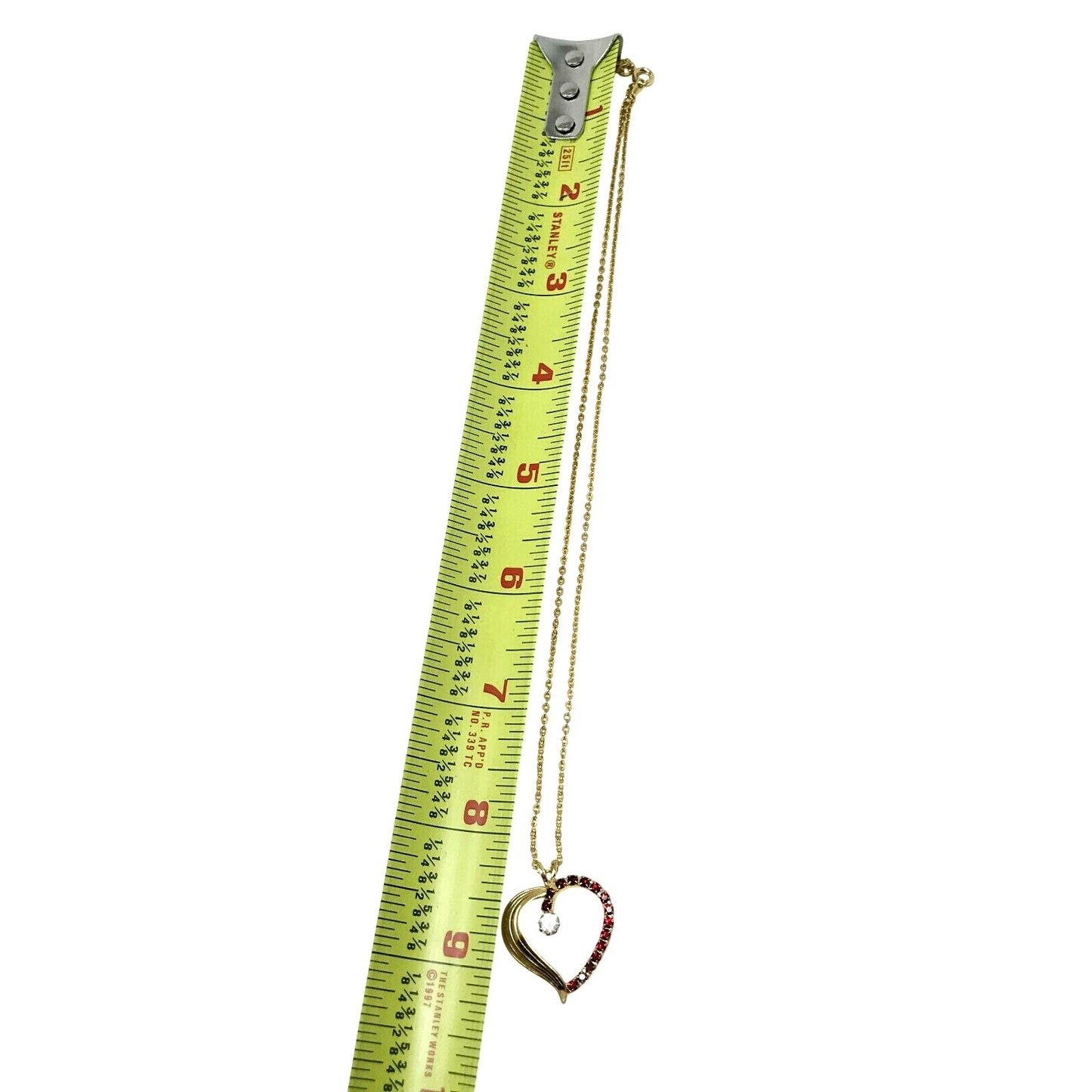 Heart Pendant on thin chain Gold Plate Heart Necklace with  Red & White Stones