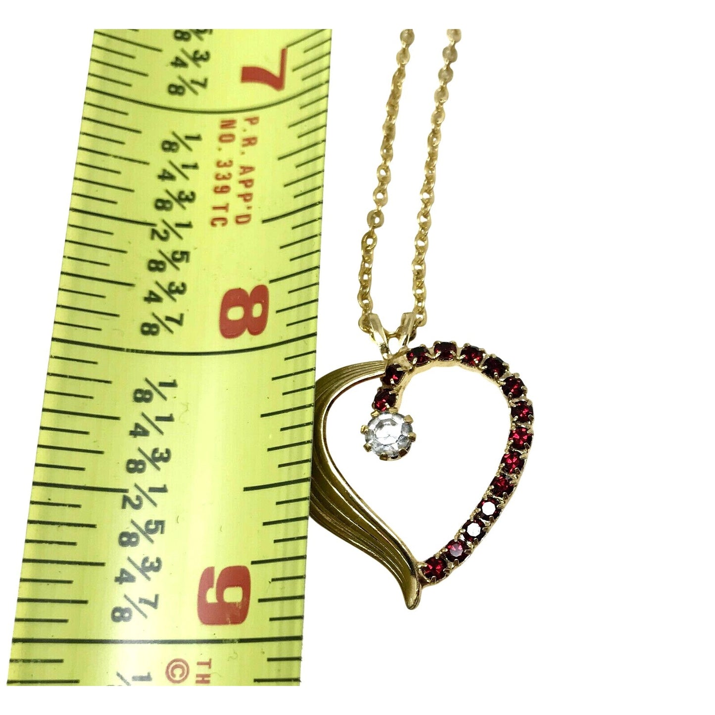 Heart Pendant on thin chain Gold Plate Heart Necklace with  Red & White Stones