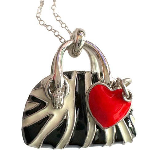 Love This Bag! Zebra Print Handbag with Heart Charm Necklace