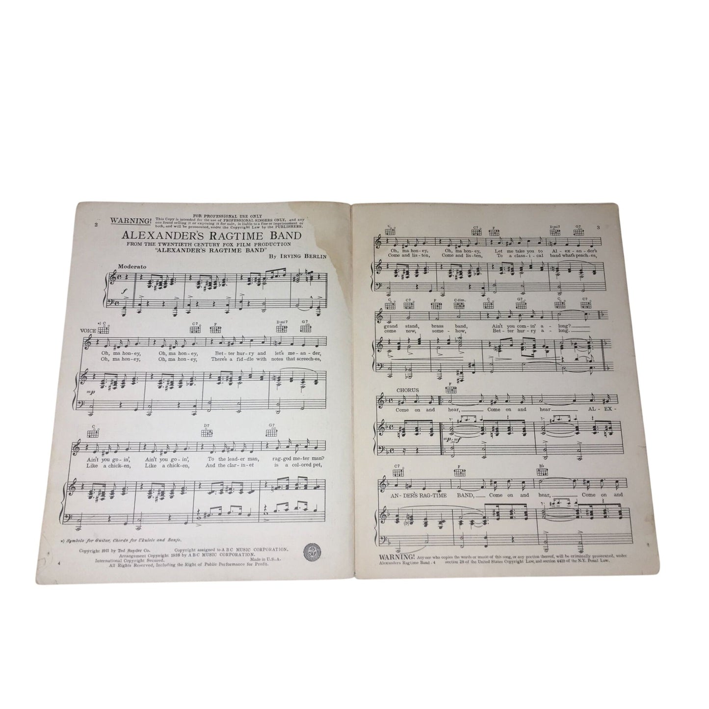 Vintage 1938 Sheet Music for the song "Alexander's Ragtime Band" A+ Stuff  A+ Stuff Sheet Music