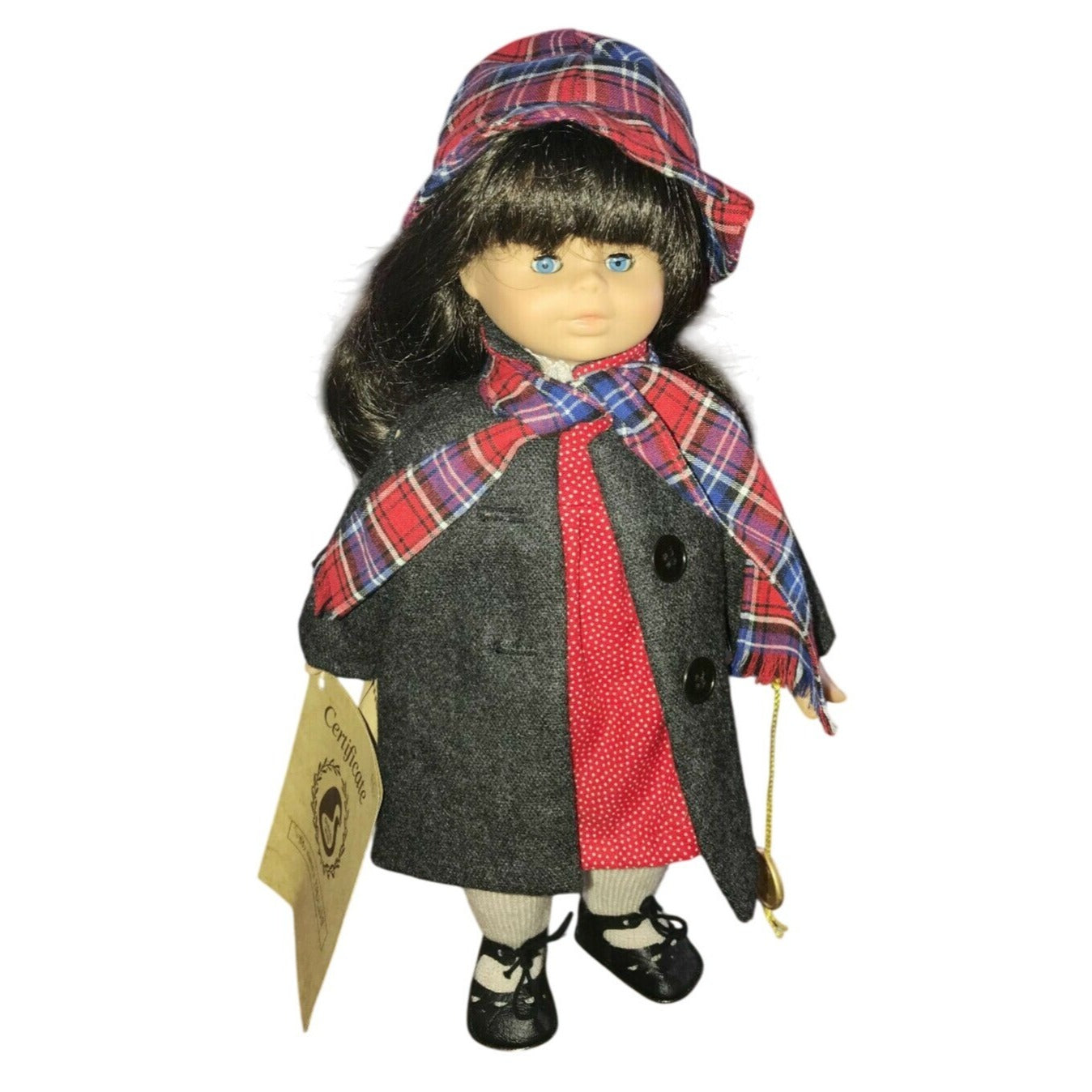 GUSTEL WEID Vinyl Doll PAULINE Brunette in Jacket w Plaid Scarf  Made in Germany