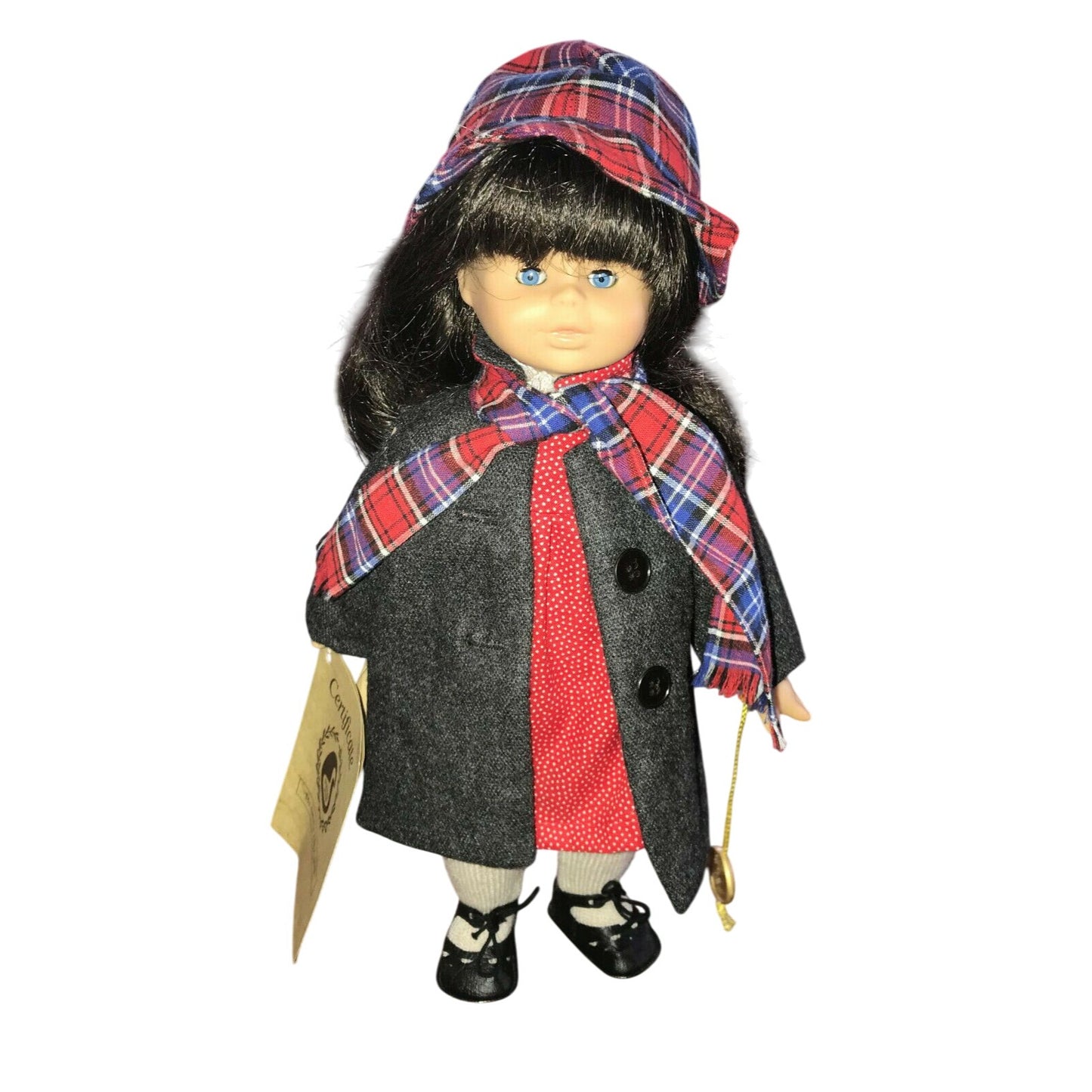 GUSTEL WEID Vinyl Doll PAULINE Brunette in Jacket w Plaid Scarf  Made in Germany