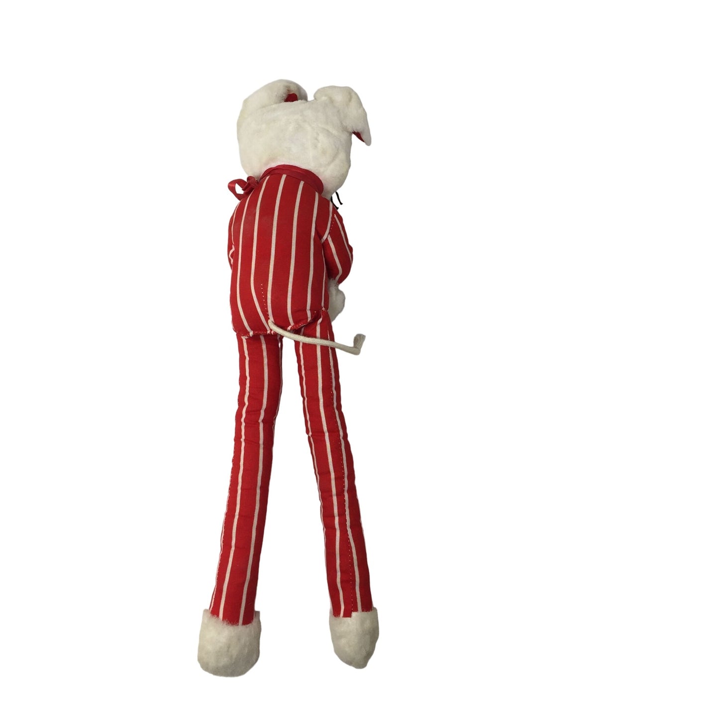 Vintage Christmas Stuffed Mouse Wearing Red and White Striped Pajamas