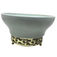 Vintage 7" Ceramic Light Green/Gold Metal Footed Bowl - A+ Stuff