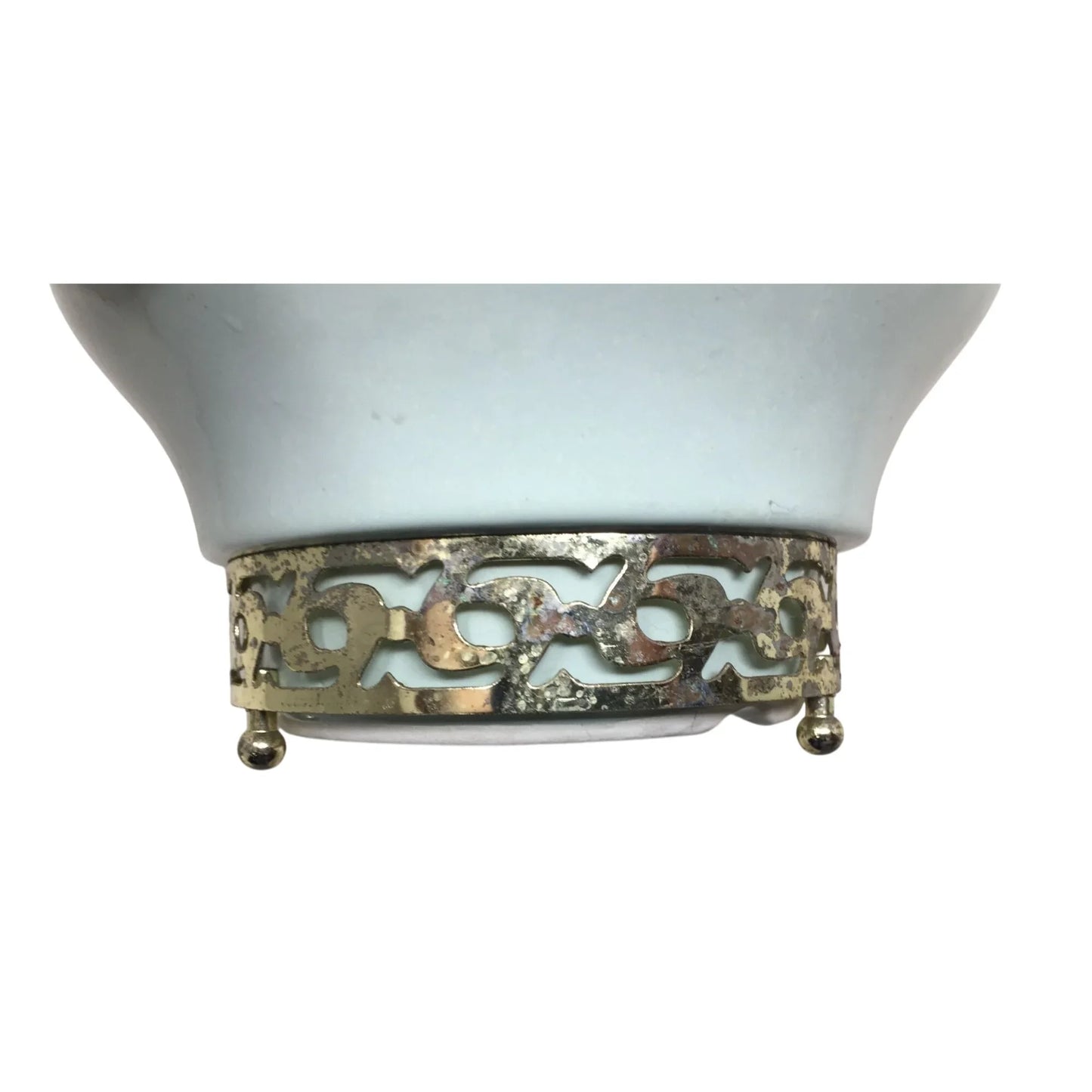 Vintage 7" Ceramic Light Green/Gold Metal Footed Bowl - A+ Stuff