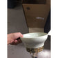 Vintage 7" Ceramic Light Green/Gold Metal Footed Bowl - A+ Stuff