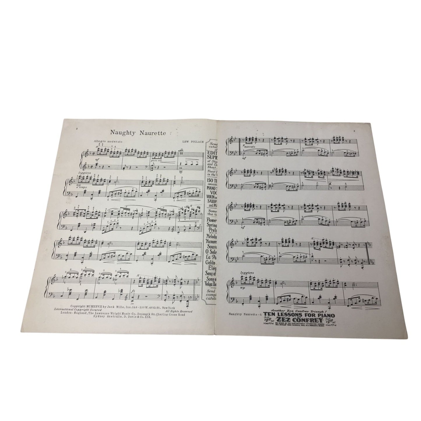 Vintage 1927 Novelty Piano Solo Sheet Music for "Naughty Naurette" Lew Pollack  A+ Stuff Sheet Music