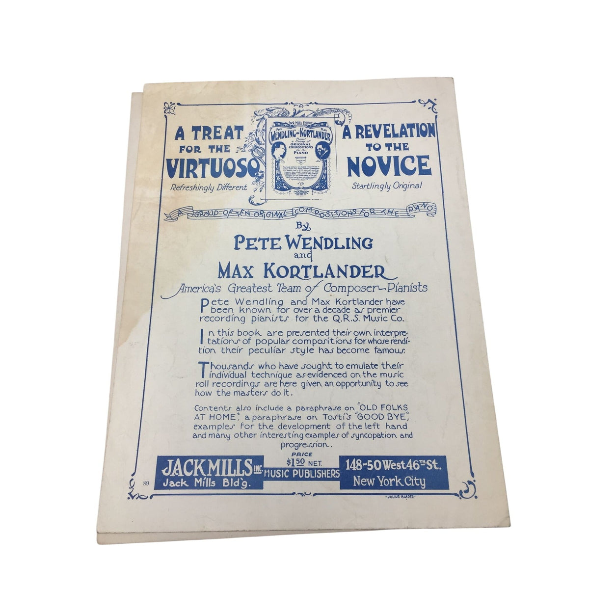 Vintage 1927 Novelty Piano Solo Sheet Music for "Naughty Naurette" Lew Pollack  A+ Stuff Sheet Music