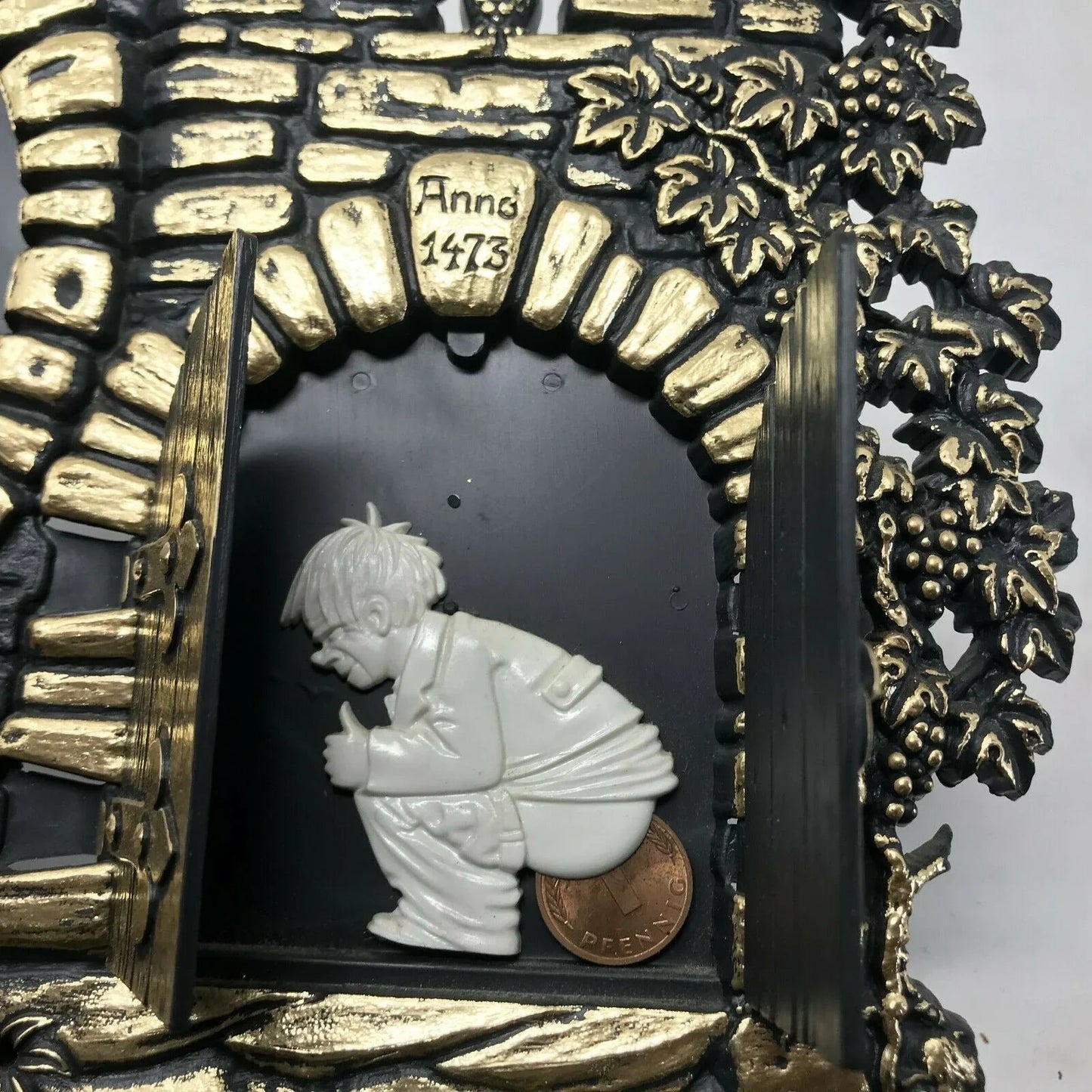 Vintage Souvenir Photo Frame w Man Pooping  Pfenning Behind Door - Bringin home "Big Money" from beautiful place Unbranded  A+ Stuff Souvenir