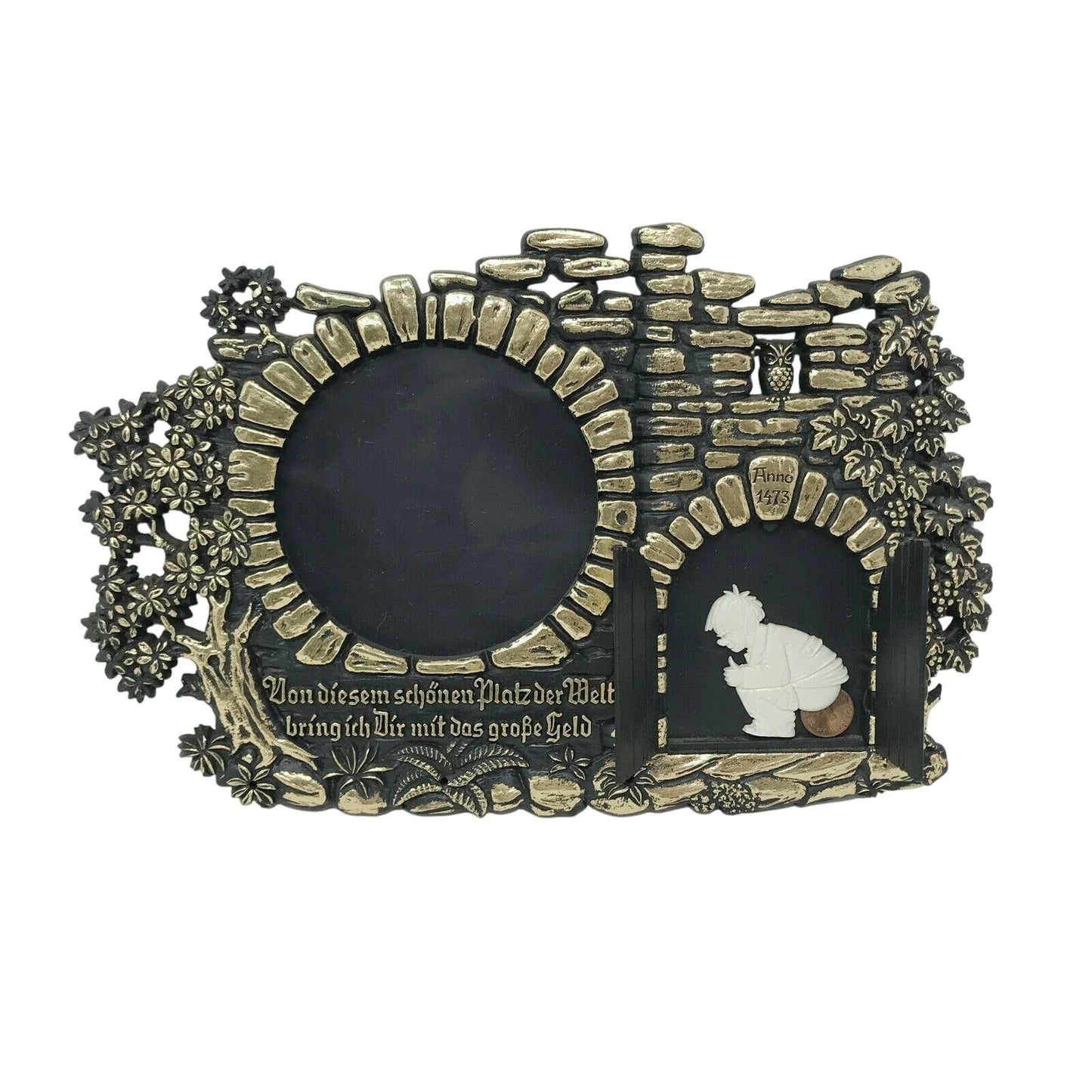 Vintage Souvenir Photo Frame w Man Pooping  Pfenning Behind Door - Bringin home "Big Money" from beautiful place Unbranded  A+ Stuff Souvenir