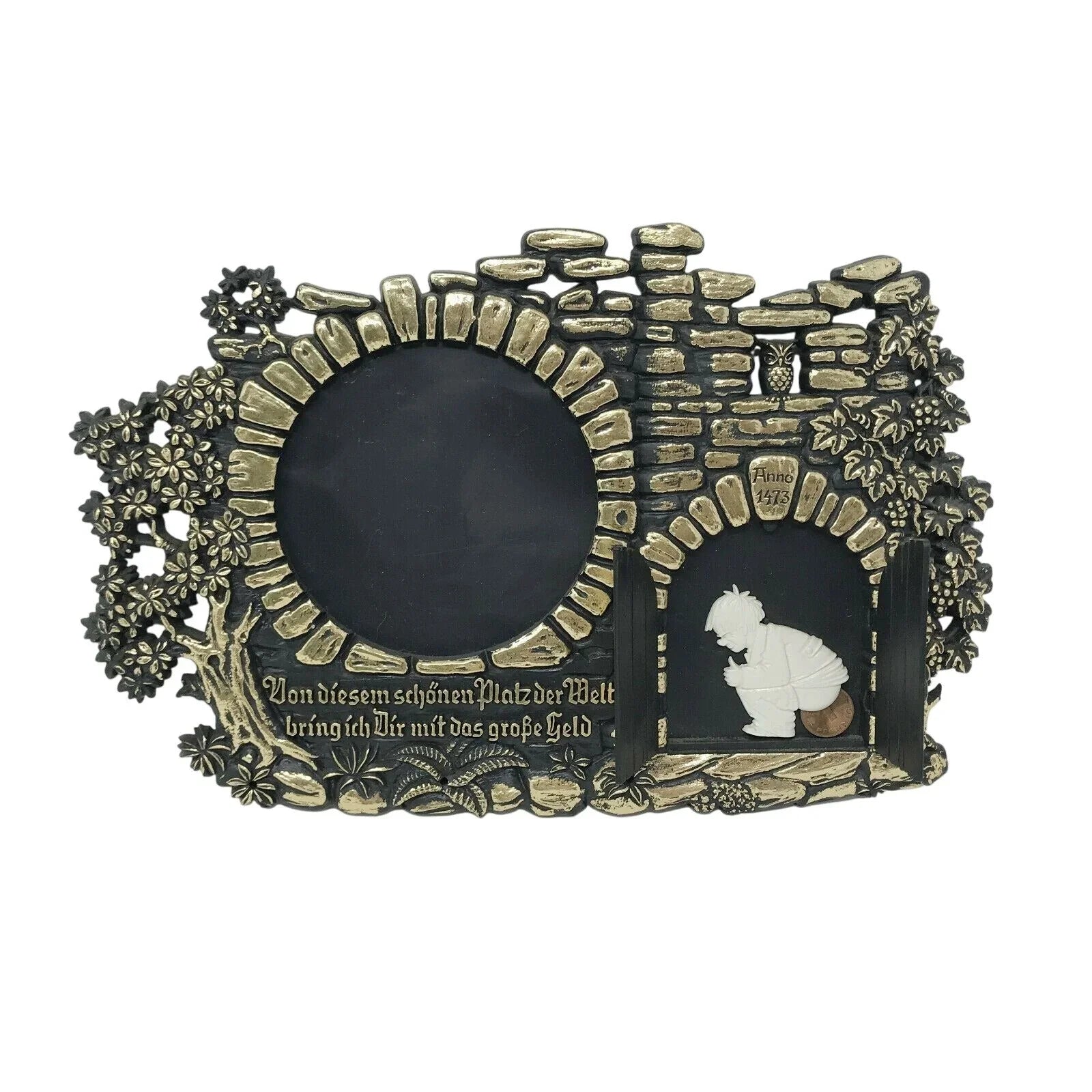 Vintage Souvenir Photo Frame w Man Pooping  Pfenning Behind Door - Bringin home "Big Money" from beautiful place Unbranded  A+ Stuff Souvenir