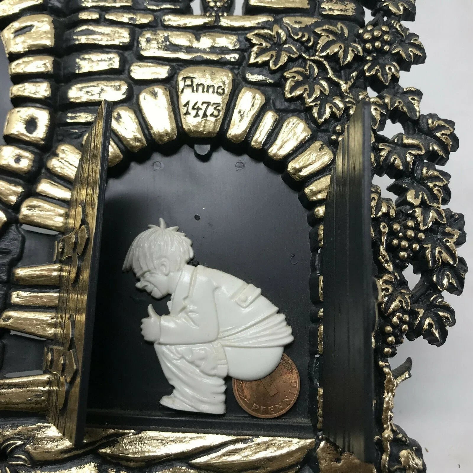 Vintage Souvenir Photo Frame w Man Pooping  Pfenning Behind Door - Bringin home "Big Money" from beautiful place Unbranded  A+ Stuff Souvenir