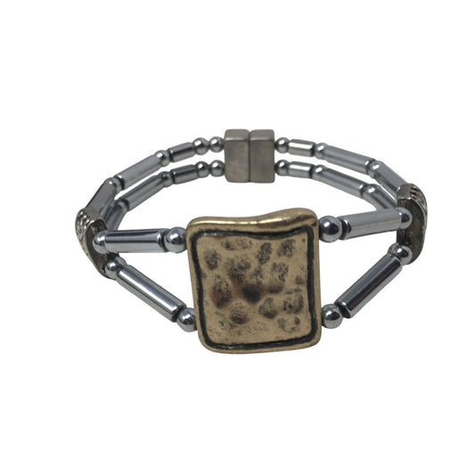 Women's Magnetic Silver Tone Bracelet with Rectangular Pendant