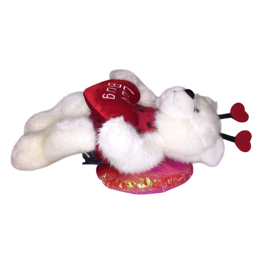 Valentine's Teddy Plush LOVE BUG w Hearts & Wings White Bear Luv Bug Gift