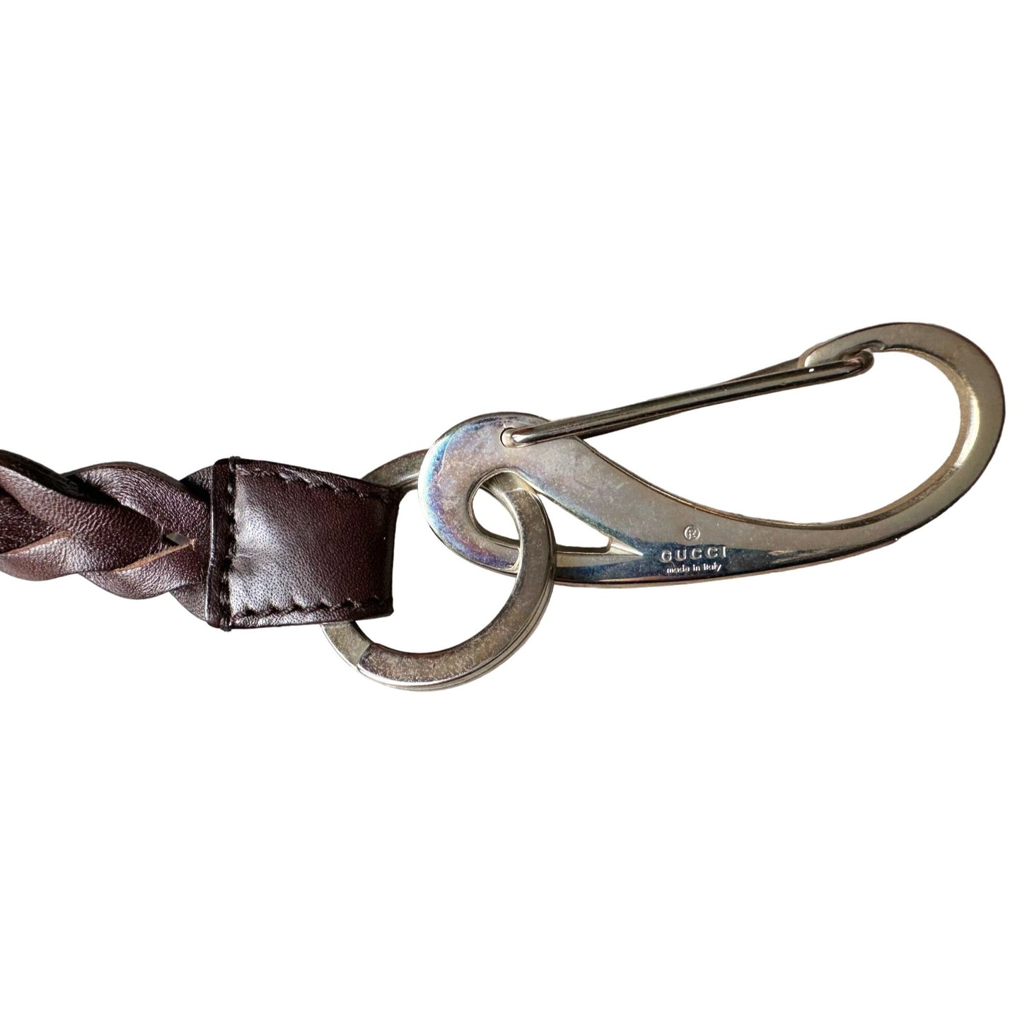 GUCCI Brown Braided Leather Belt with Caribiner Style Clasps