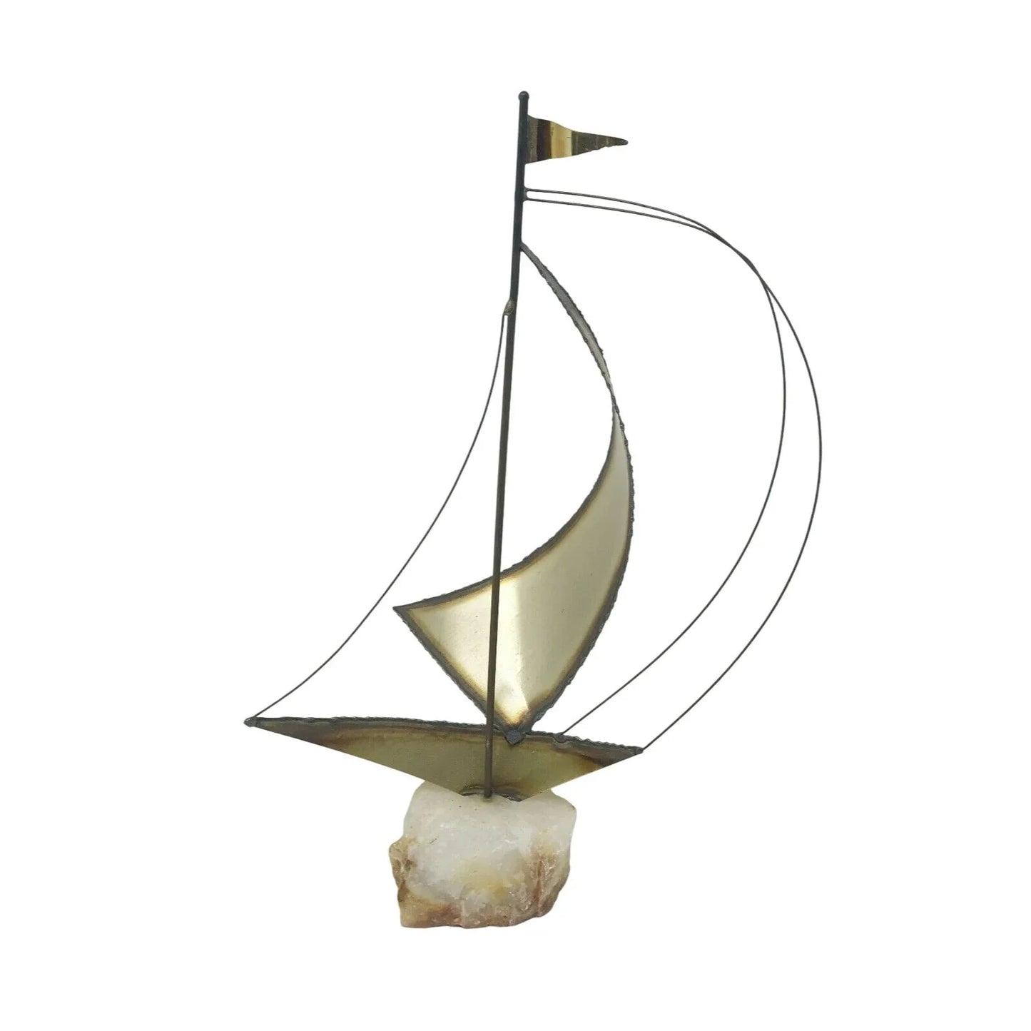 Mid-Century MODERN Brass SAILBOAT Sculpture QUARTZ Base (Signed on Top of Base) --  A+ Stuff Sculptures & Statues