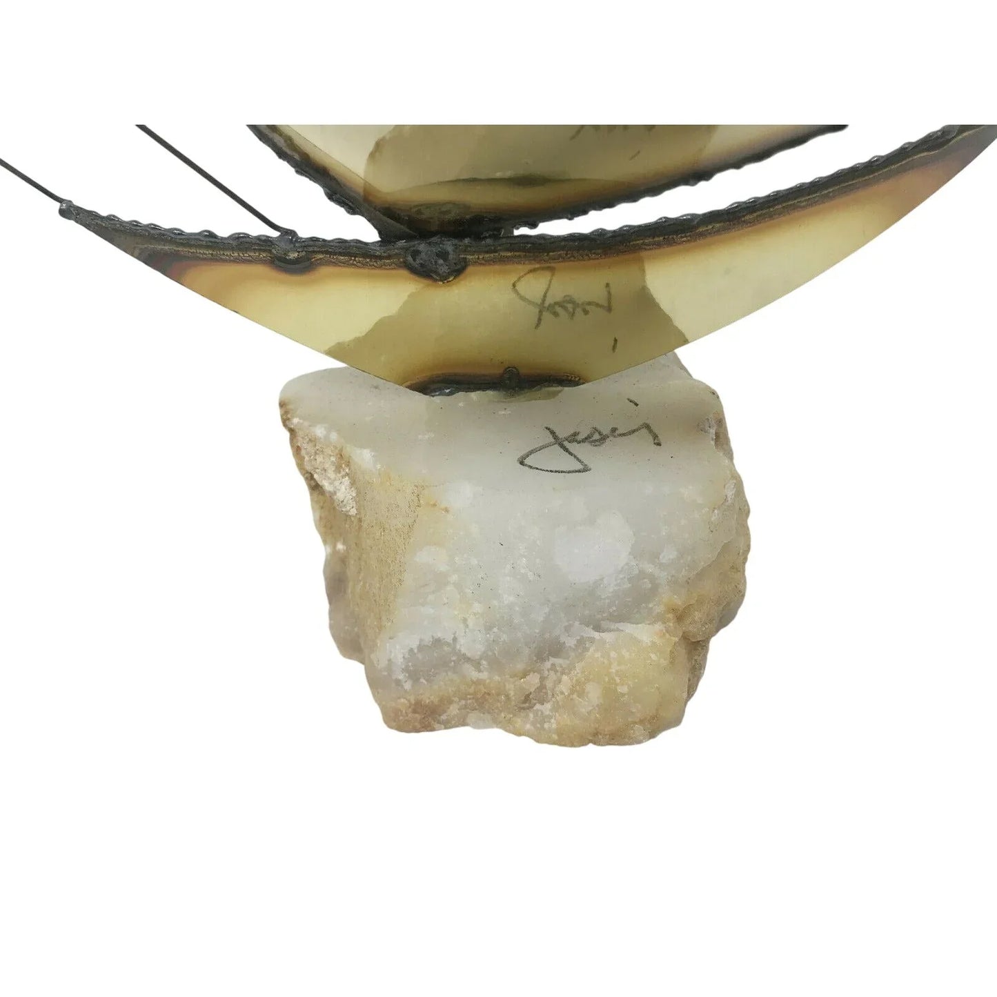 Mid-Century MODERN Brass SAILBOAT Sculpture QUARTZ Base (Signed on Top of Base) --  A+ Stuff Sculptures & Statues