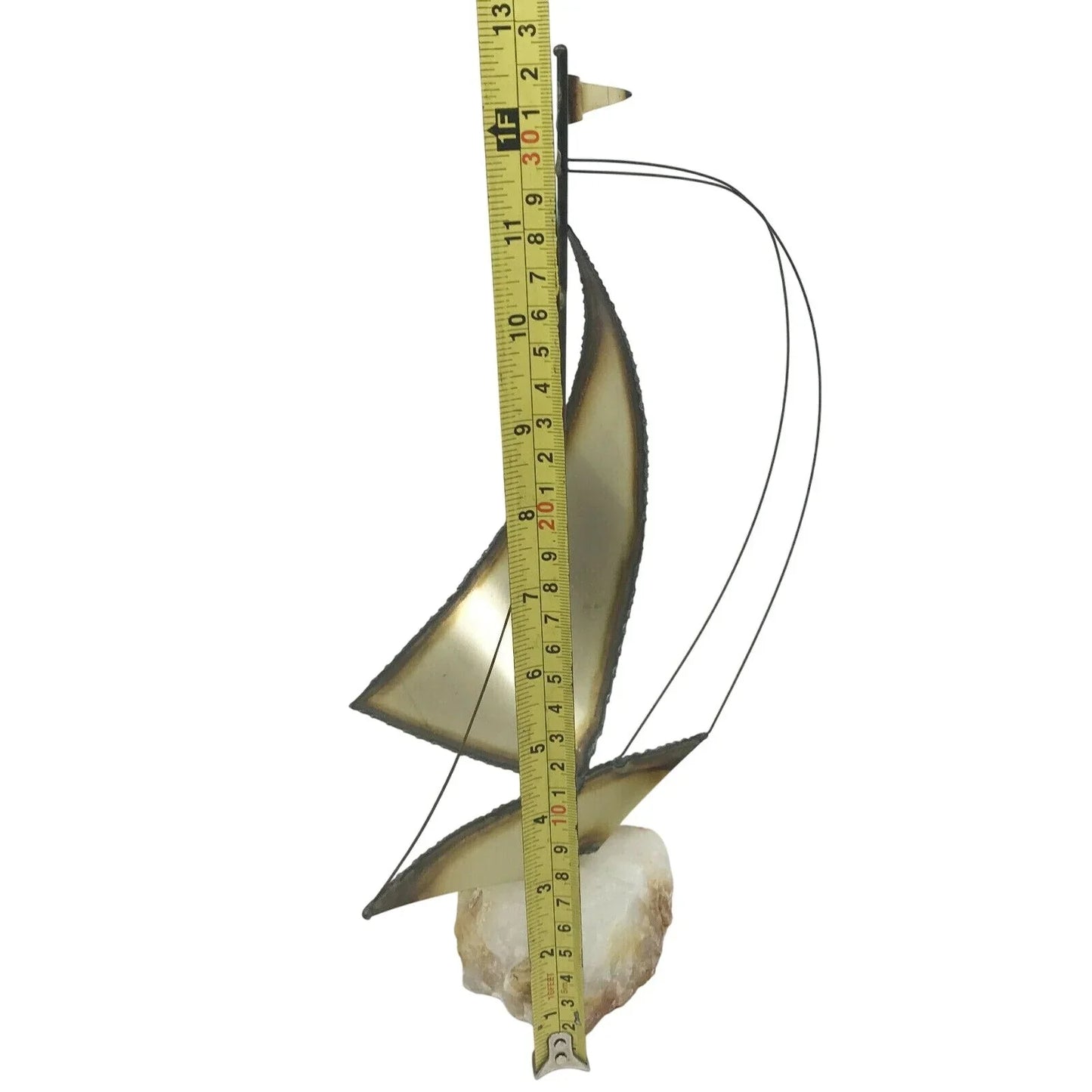 Mid-Century MODERN Brass SAILBOAT Sculpture QUARTZ Base (Signed on Top of Base) --  A+ Stuff Sculptures & Statues