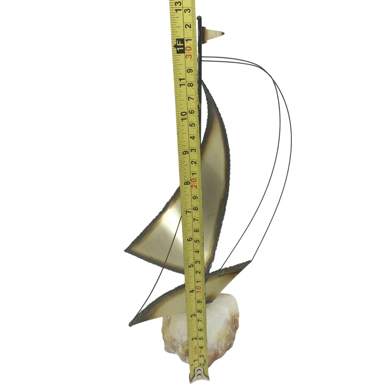 Mid-Century MODERN Brass SAILBOAT Sculpture QUARTZ Base (Signed on Top of Base) --  A+ Stuff Sculptures & Statues