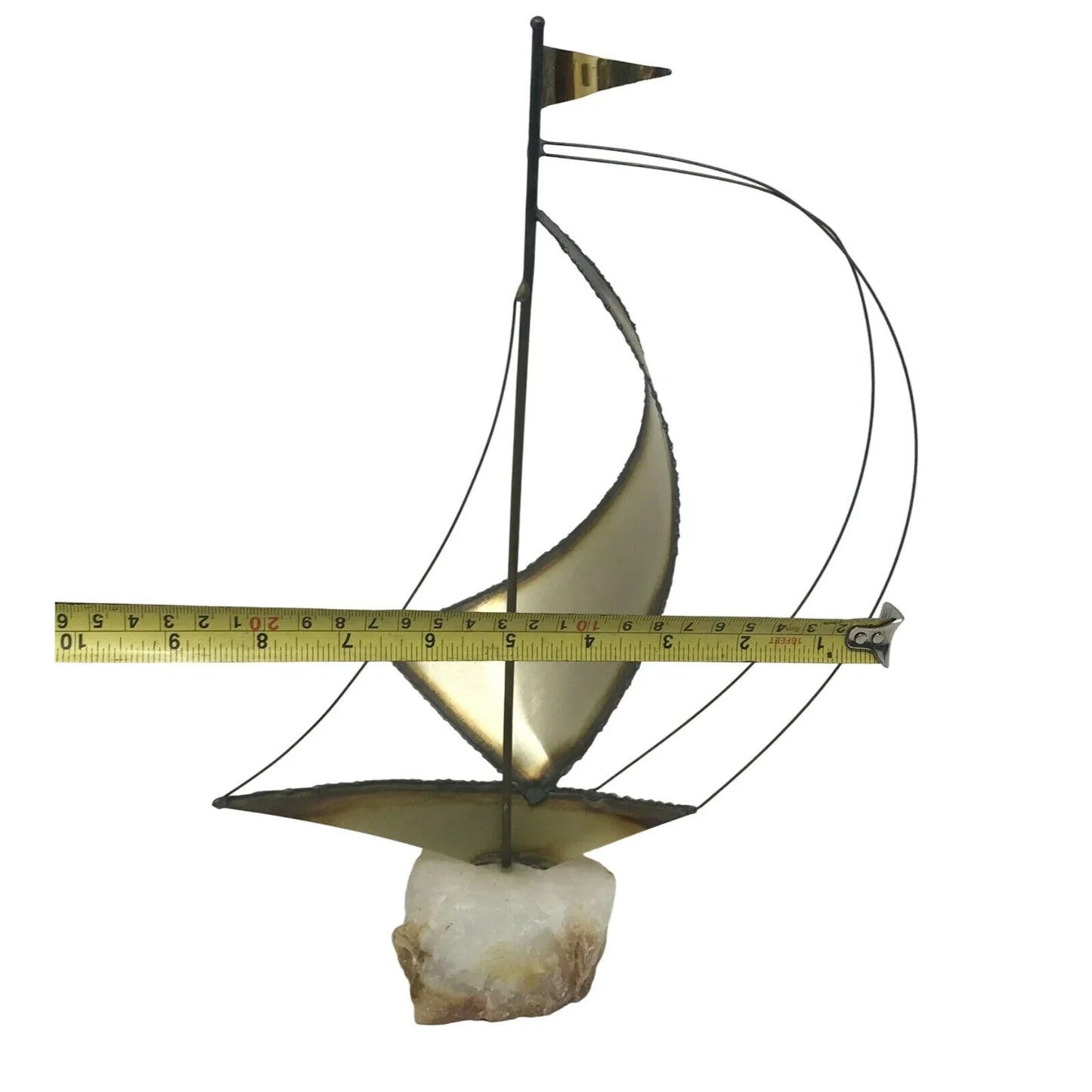 Mid-Century MODERN Brass SAILBOAT Sculpture QUARTZ Base (Signed on Top of Base) --  A+ Stuff Sculptures & Statues