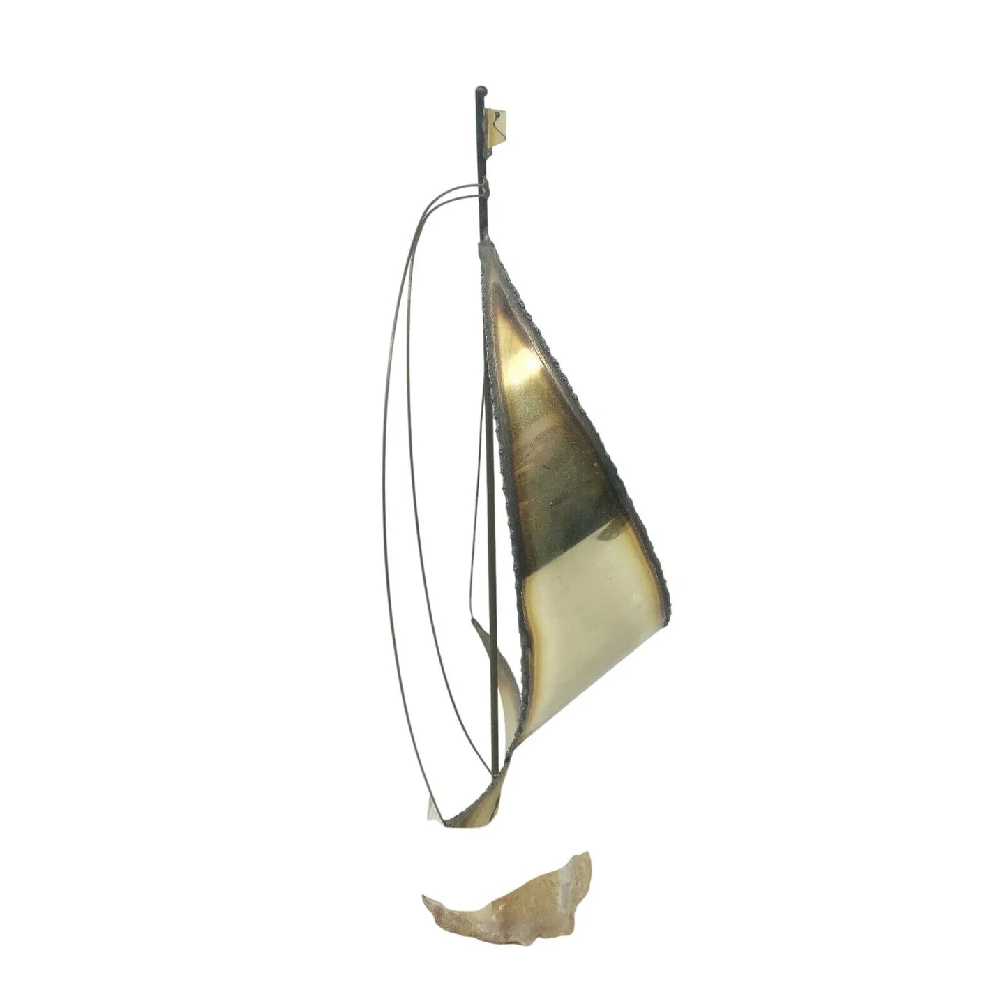 Mid-Century MODERN Brass SAILBOAT Sculpture QUARTZ Base (Signed on Top of Base) --  A+ Stuff Sculptures & Statues