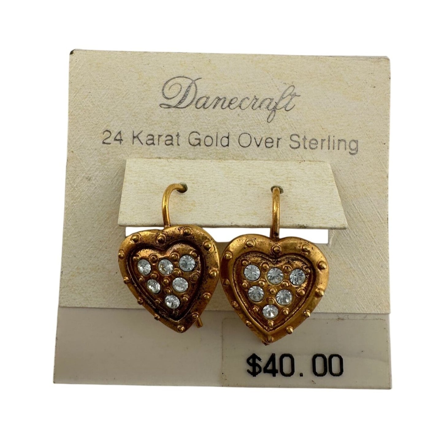 Women's Danecraft 24 Karat Gold Over Sterling Heart Shaped Earrings with Tags