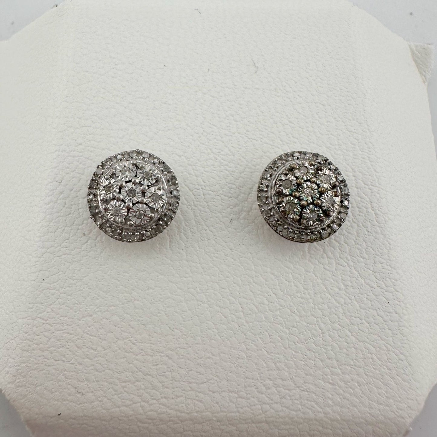 Natural Diamond Halo Stud Earrings in Sterling Silver