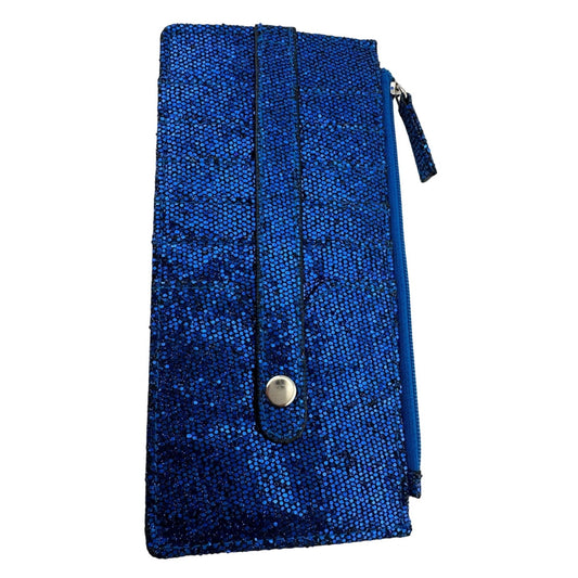 Blue Shimmer Sequin MUNDI Long Card holder with Snap Strap & Zip Compartment