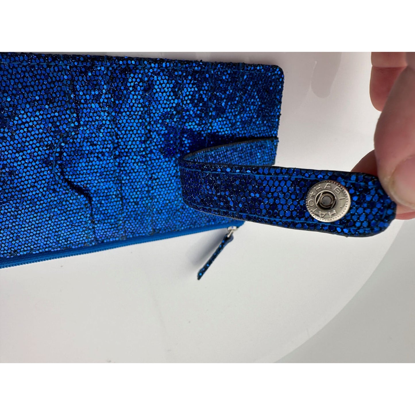 Blue Shimmer Sequin MUNDI Long Card holder with Snap Strap & Zip Compartment