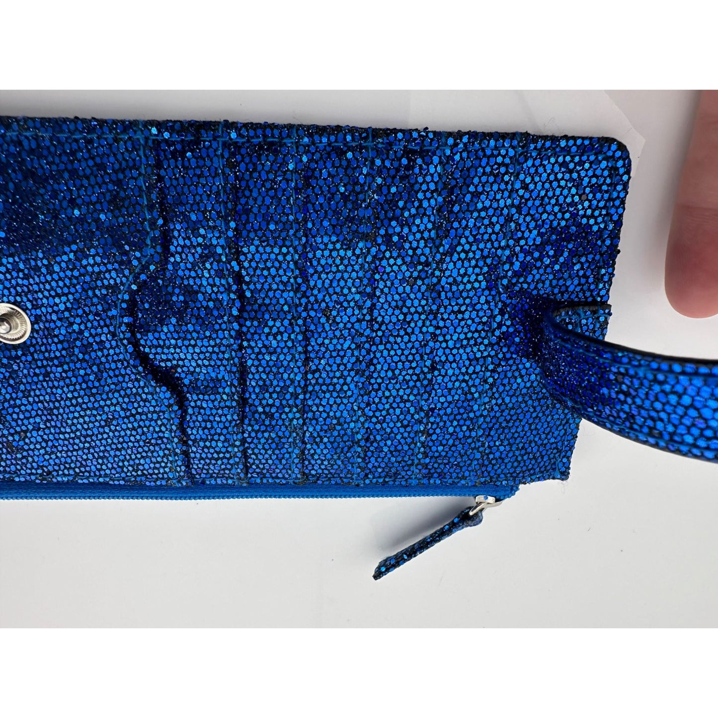 Blue Shimmer Sequin MUNDI Long Card holder with Snap Strap & Zip Compartment