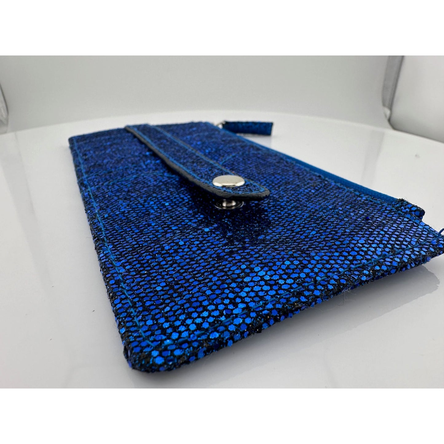 Blue Shimmer Sequin MUNDI Long Card holder with Snap Strap & Zip Compartment