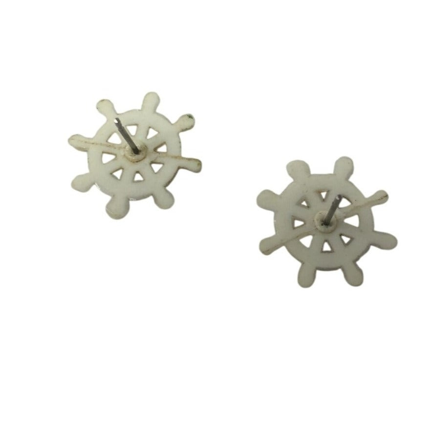 Womens White Ship Wheel Earrings