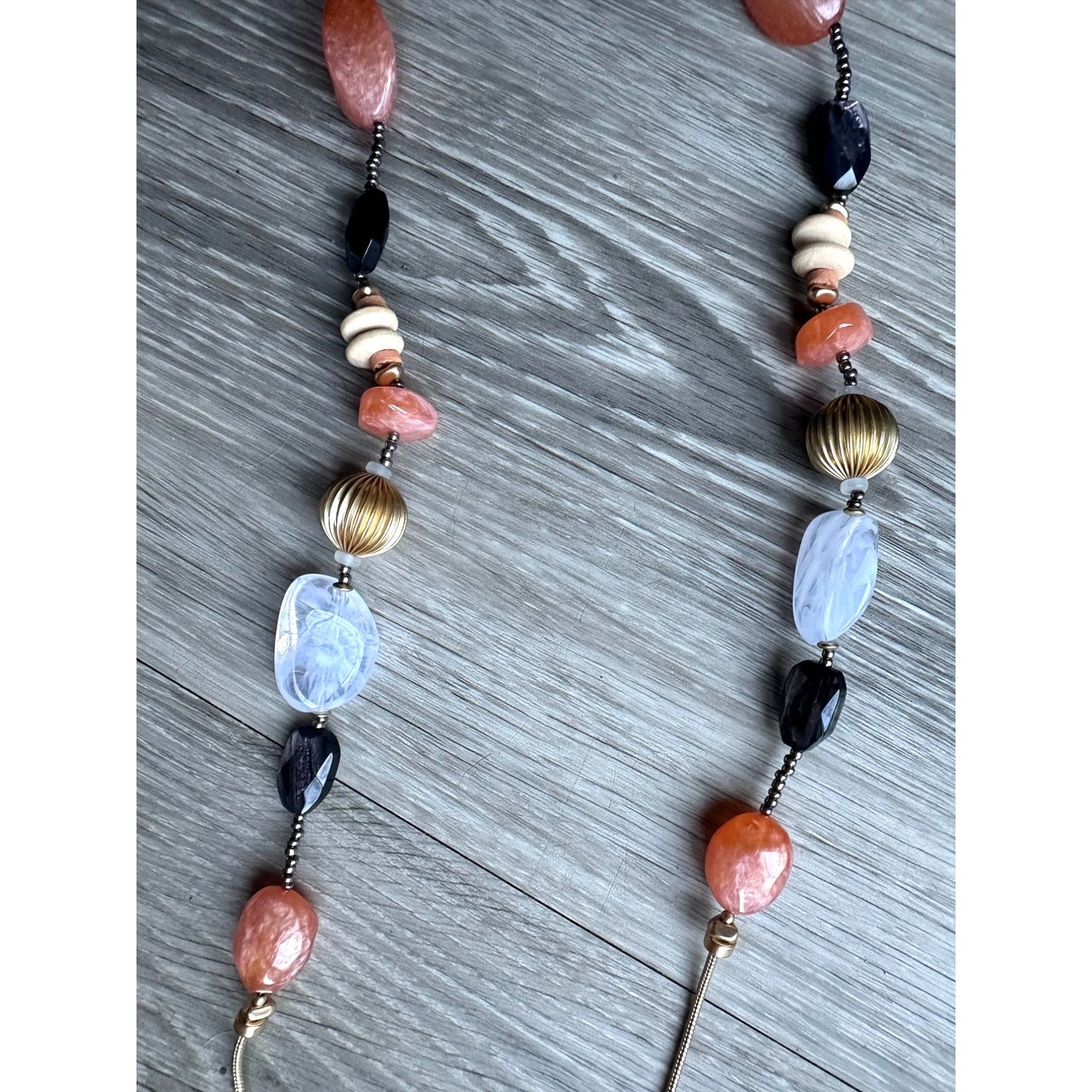 Beautiful Chico's Long Boho Stone and Bead Necklace 36"