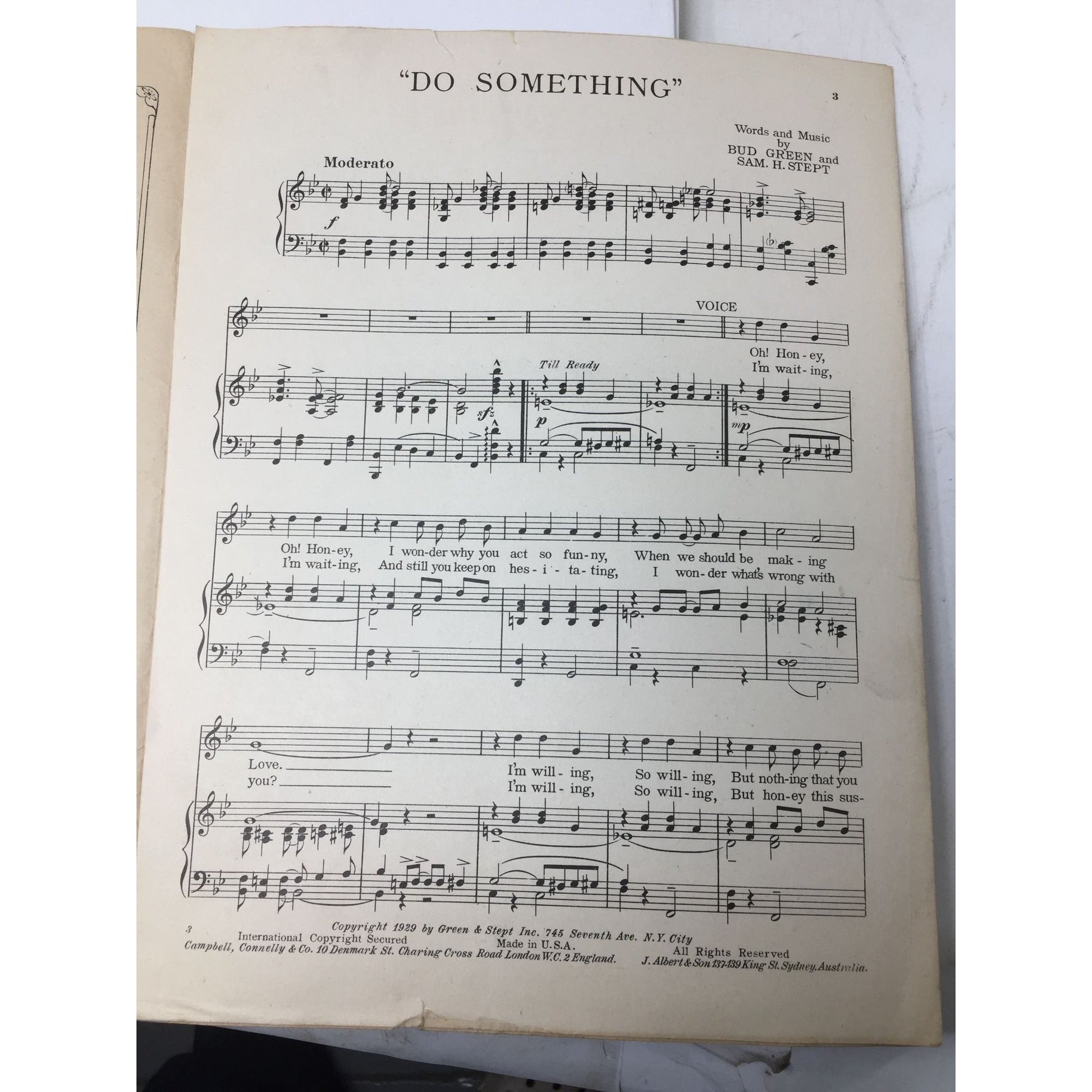 Vintage Sheet Music from 1929 is titled "Do Something" A+ Stuff  A+ Stuff SHEET MUSIC