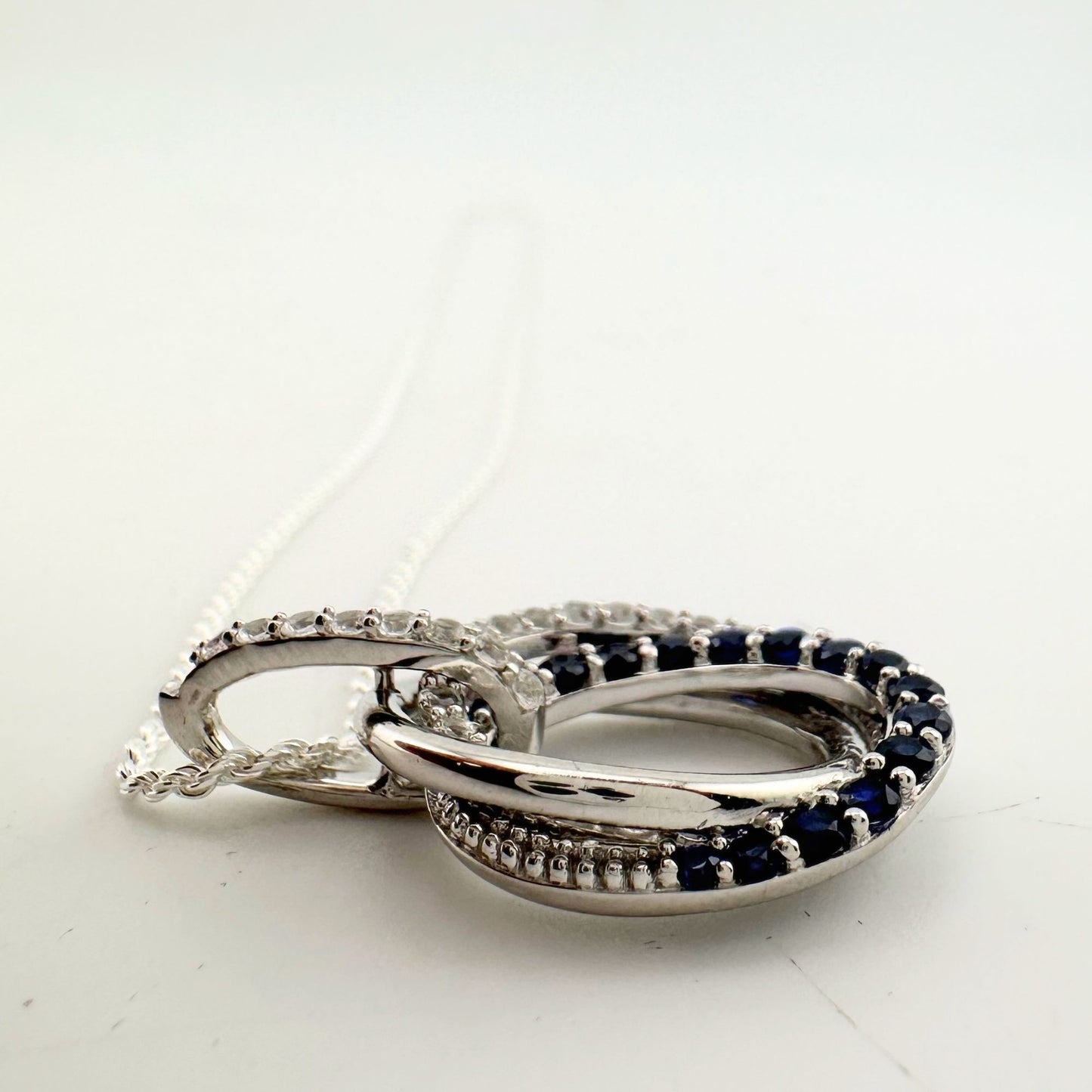 Blue and White Sapphire (Lab Created) Interlocking Loops Pendant with Necklace