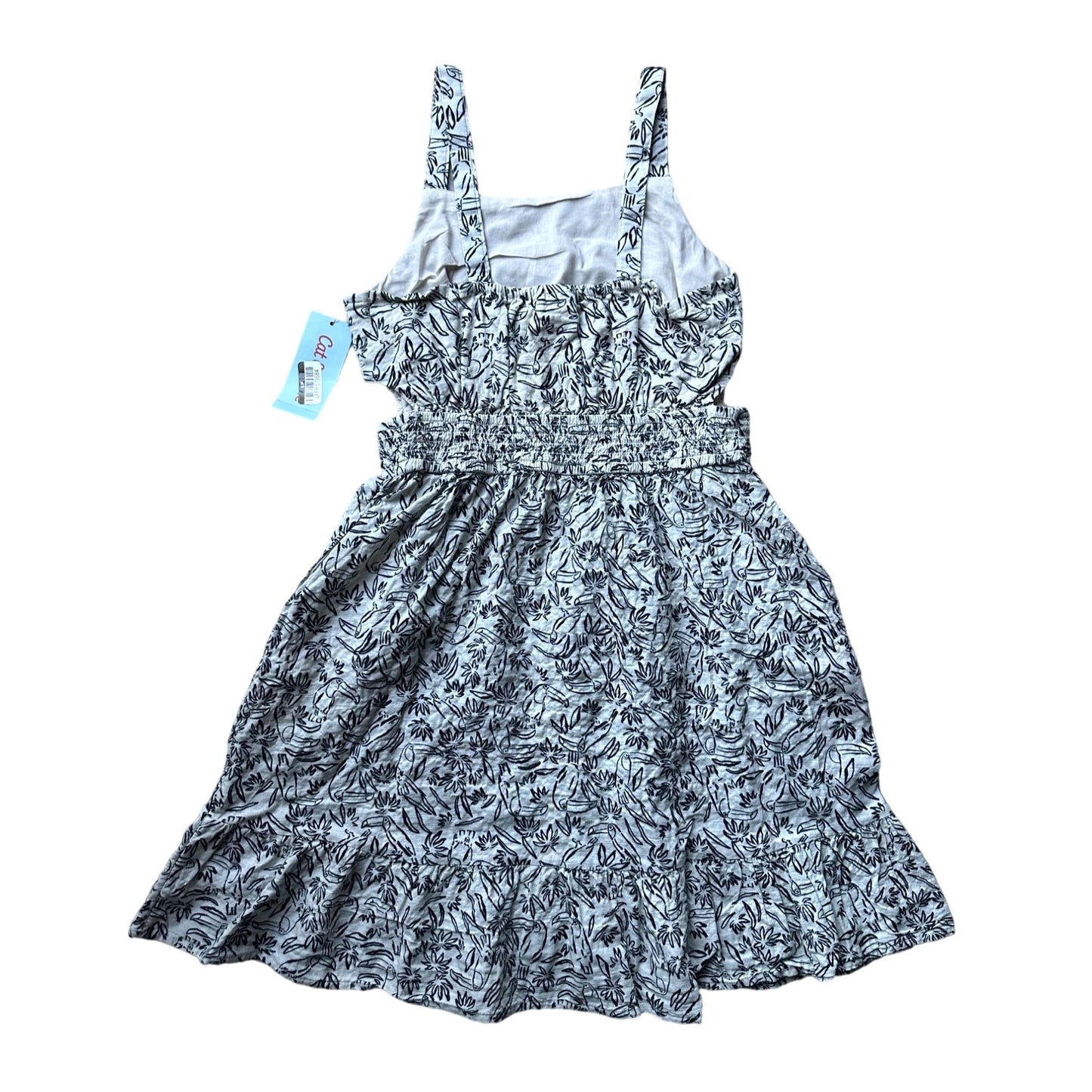 CUTE Girls Sundress - Black and Off White Toucan Print dress - Smocked Torso & Small Cutouts at Waist - SMALL (6/8)