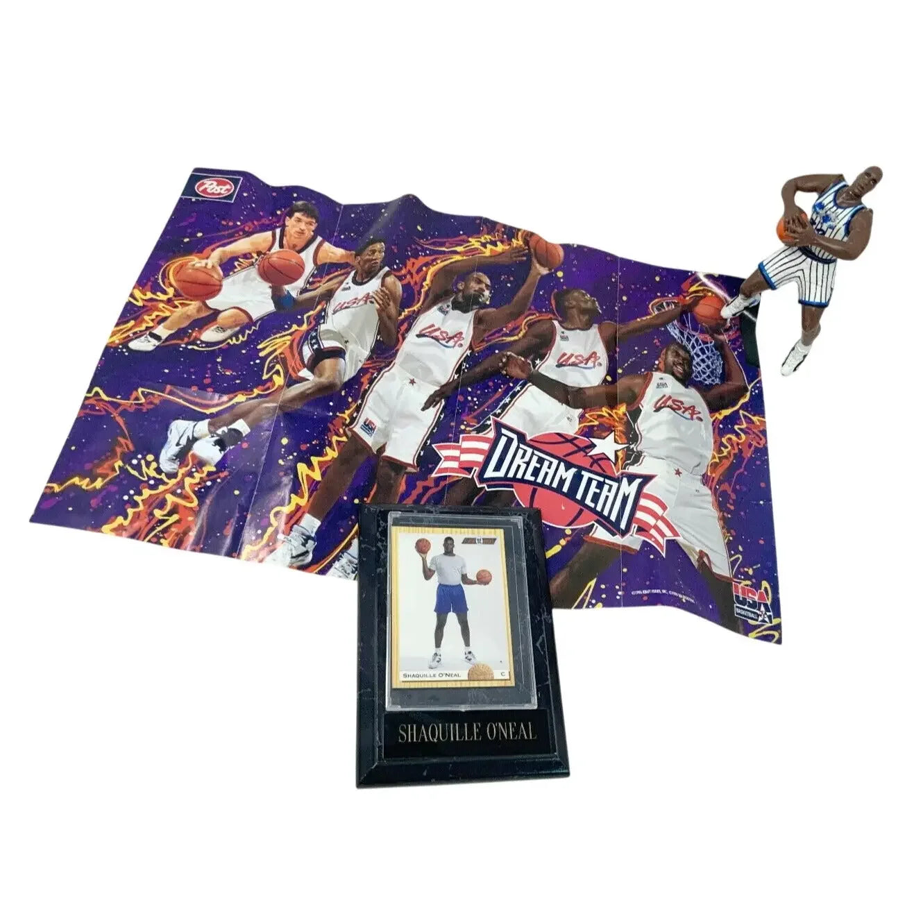 Shaquille O'Neal Set '92 Card on Plaque, Figure, Dream Team Poster NBA