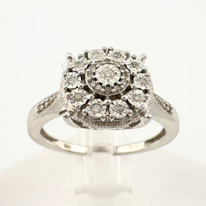 Beautiful Natural Diamond Halo Ring - Sterling Silver Illusion Setting  Size 7