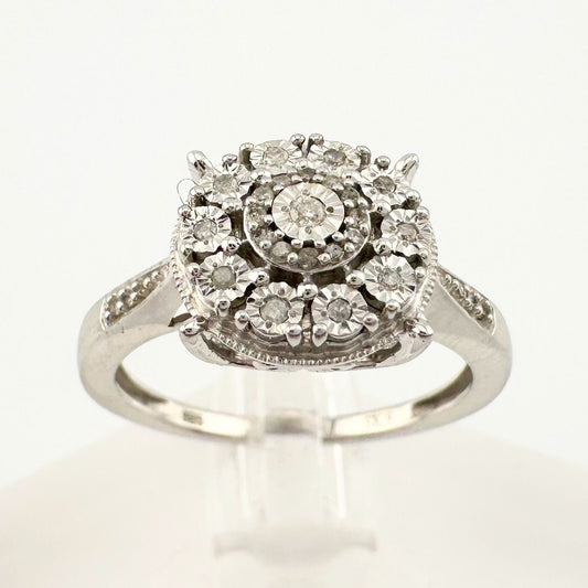 Beautiful Natural Diamond Halo Ring - Sterling Silver Illusion Setting  Size 7 --  A+ Stuff ring