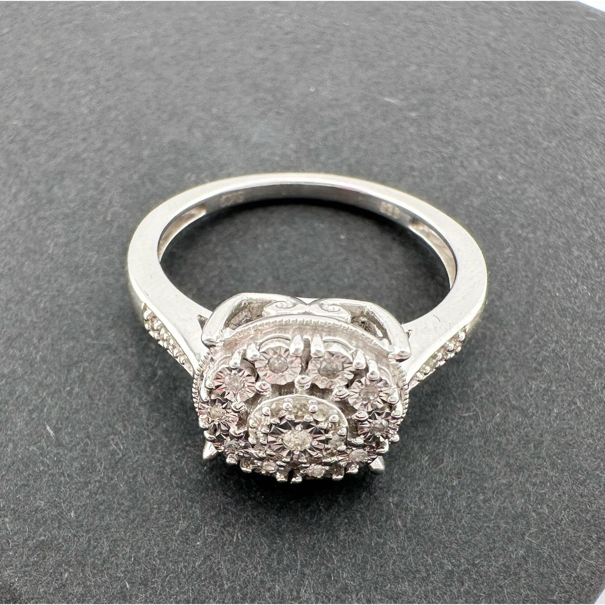 Beautiful Natural Diamond Halo Ring - Sterling Silver Illusion Setting  Size 7 --  A+ Stuff ring