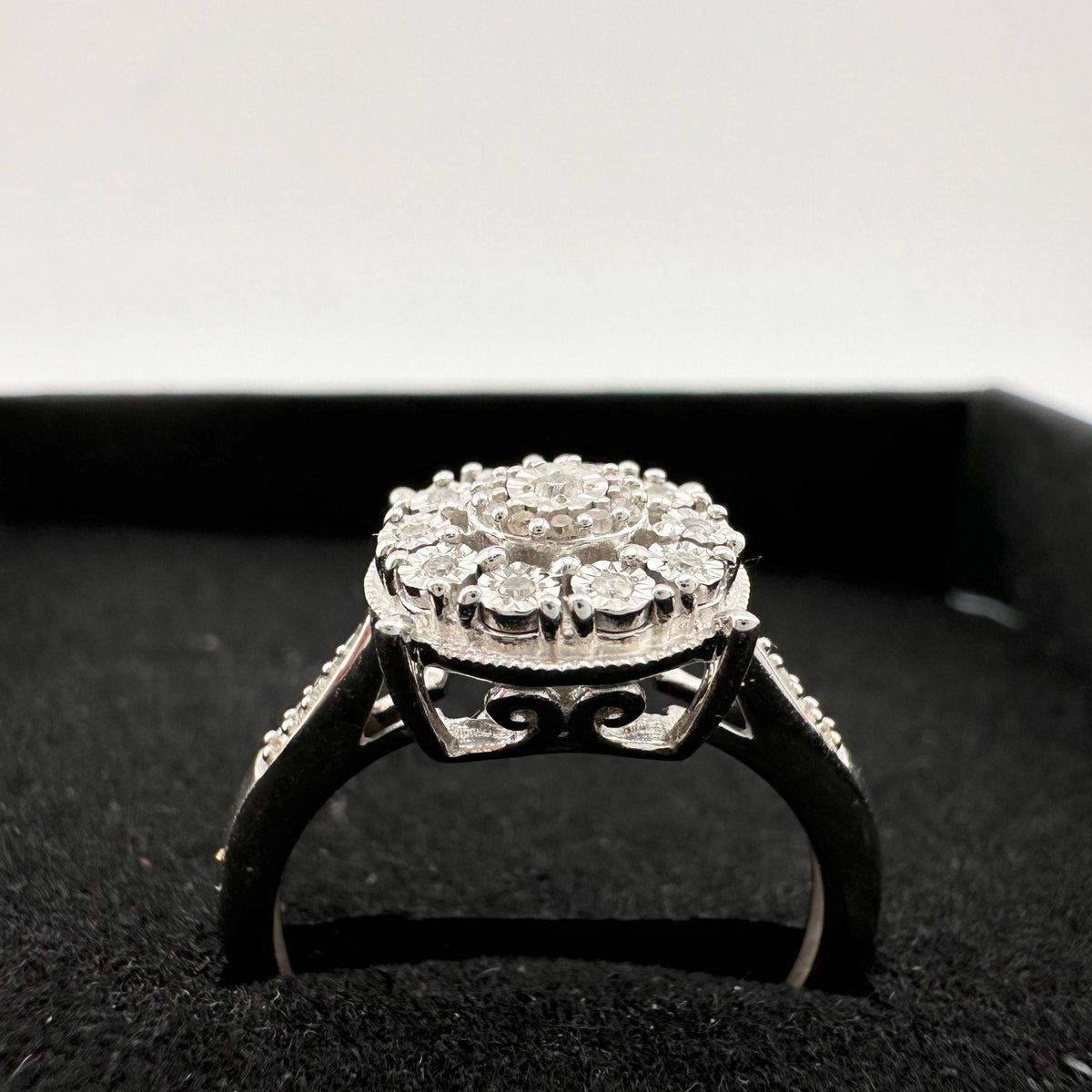 Beautiful Natural Diamond Halo Ring - Sterling Silver Illusion Setting  Size 7 --  A+ Stuff ring