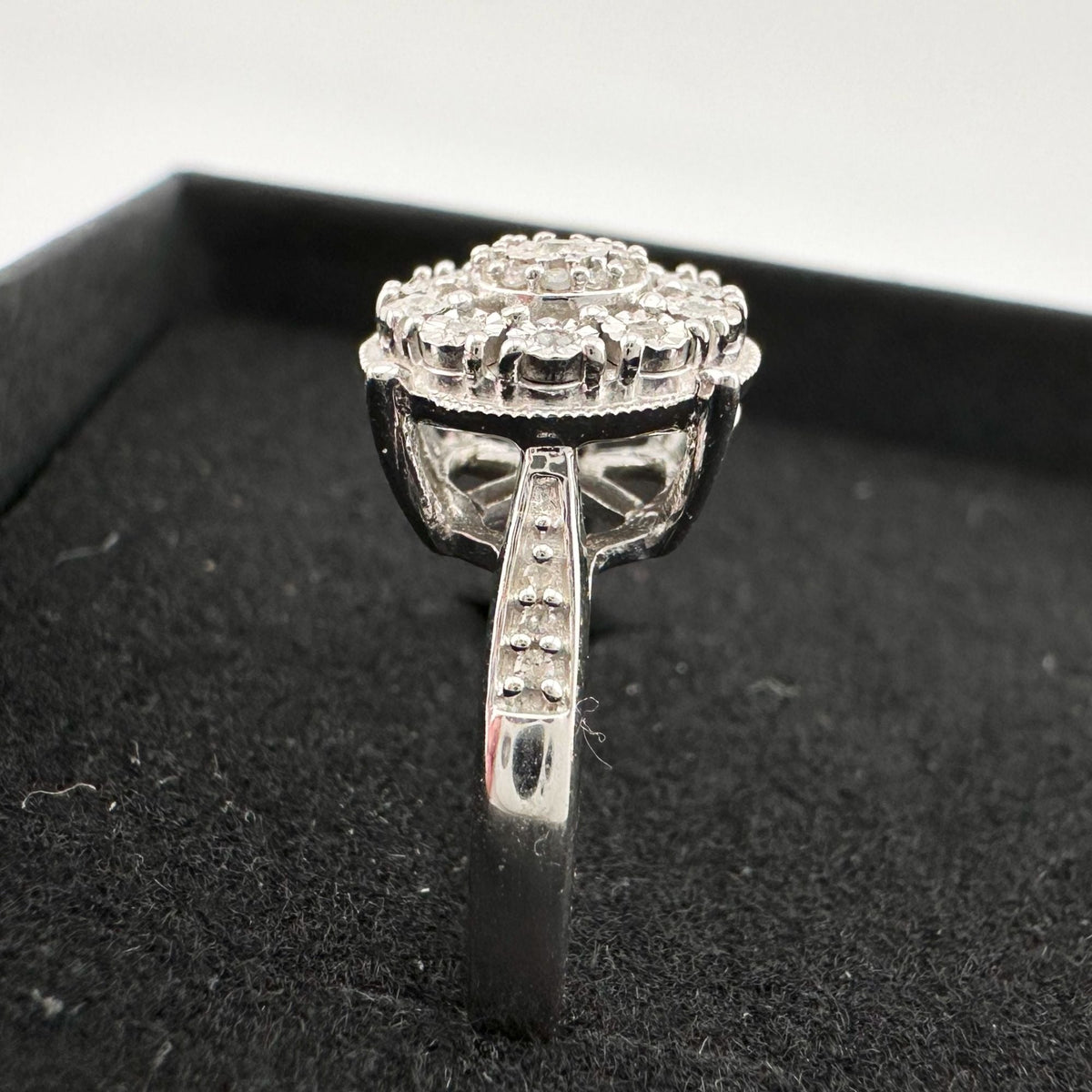 Beautiful Natural Diamond Halo Ring - Sterling Silver Illusion Setting  Size 7 --  A+ Stuff ring